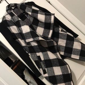 Black and white plaid sweater with ribbed arms